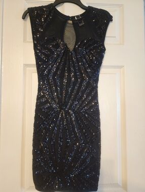 Windsor Black Sequin Mesh Yoke Mini Dress